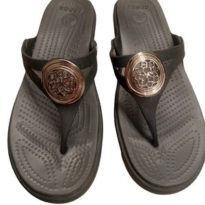 Crocs Women's Black Thong Sandals with Medallion